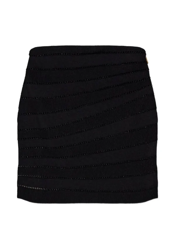 Balmain Pointelle-knit Ribbed Mini Skirt in Black