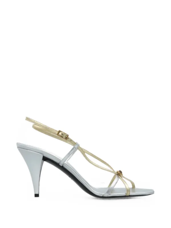Versace Valentina Metallic Leather Sandals 80 Mm in Silver