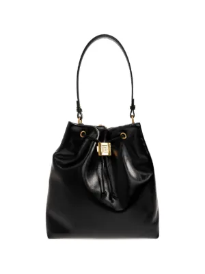 A R New York Women\'s Black Leather Quilted Drawstring Bucket Backpack Purse Black Leather Quilted Drawstring Bucket Bag Chain Shoulder  main image 3