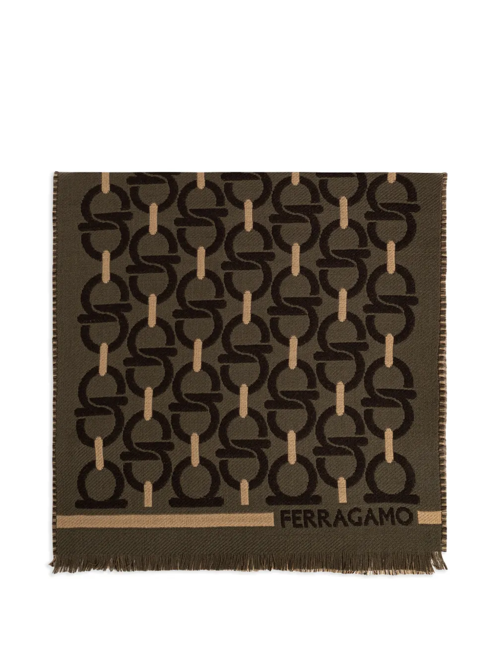 Ferragamo Gancini-pattern frayed scarf - Verde
