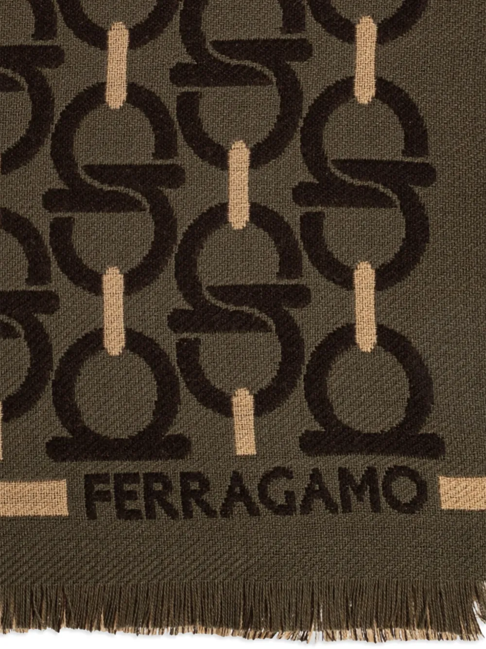 Ferragamo Sjaal met gancini patroon en franje Groen