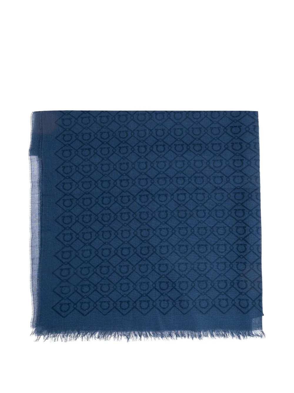Ferragamo Gancini-print frayed scarf - Blu