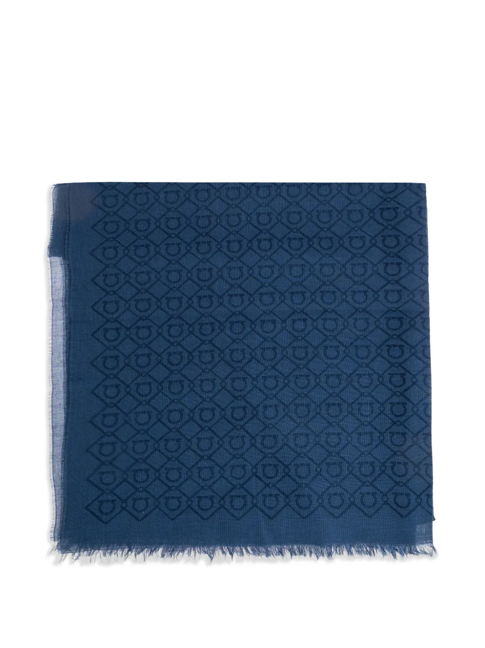 Ferragamo Gancini-print frayed scarf - Blu