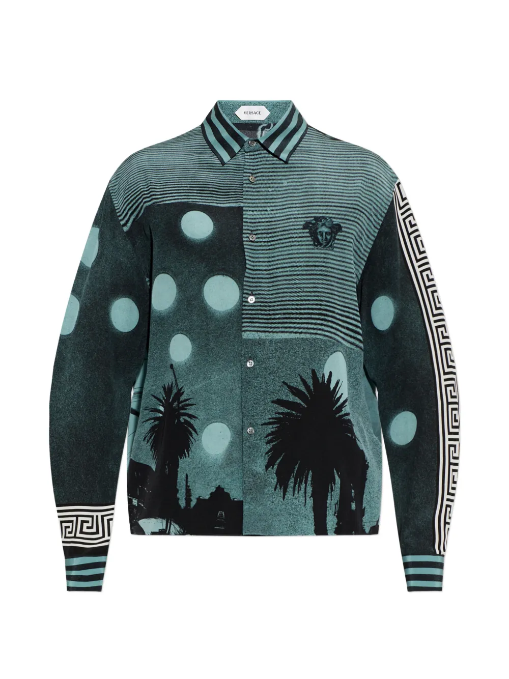 Versace Sunset Palms-print Shirt In Blue