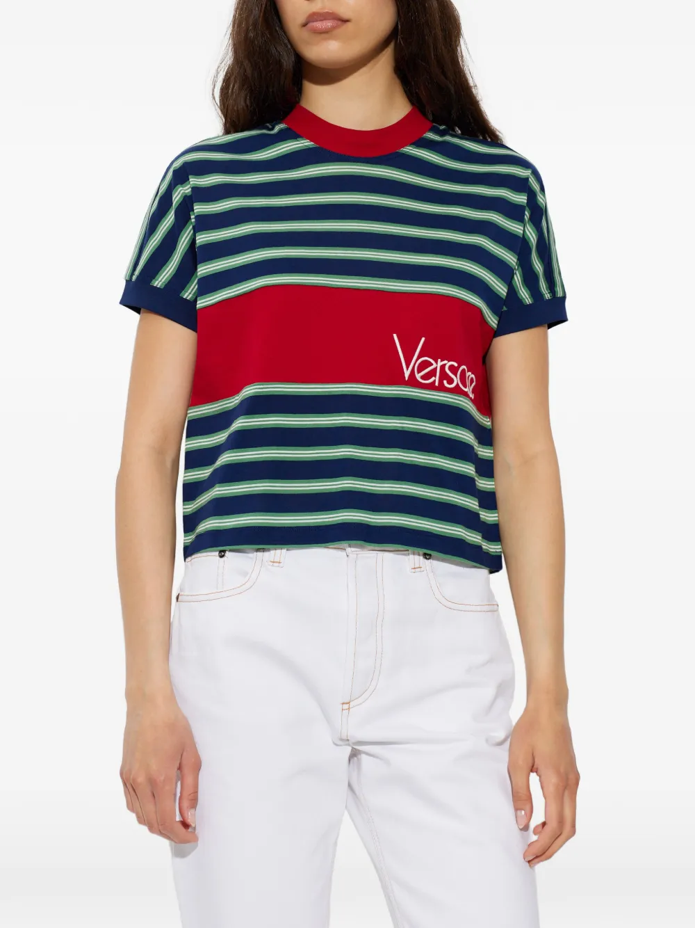 Versace T-shirt met geborduurd logo Blauw