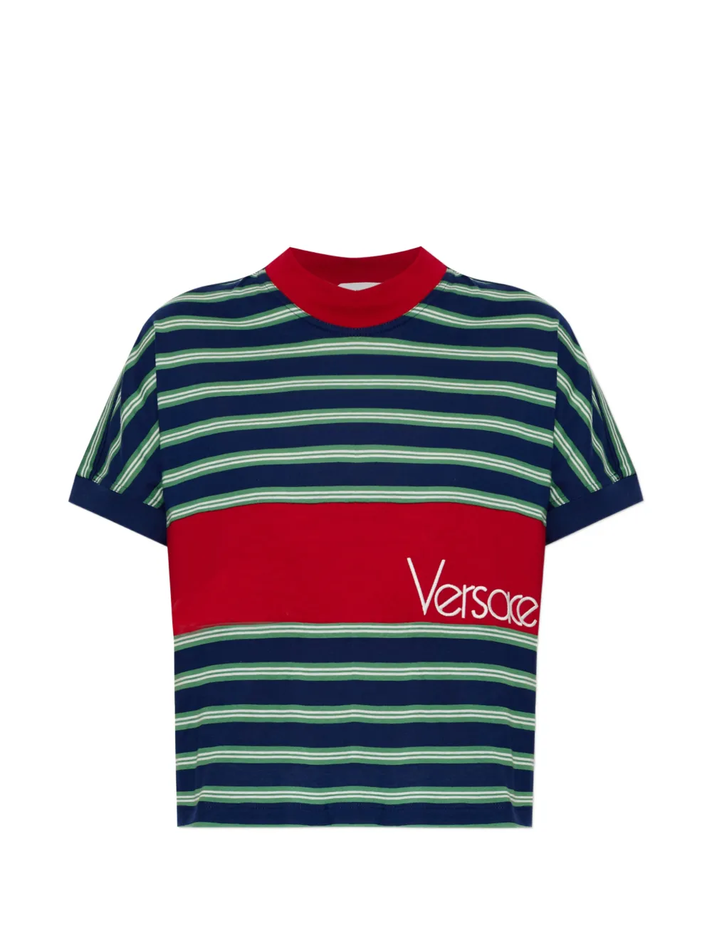 Versace striped logo-embroidered T-shirt - Blu