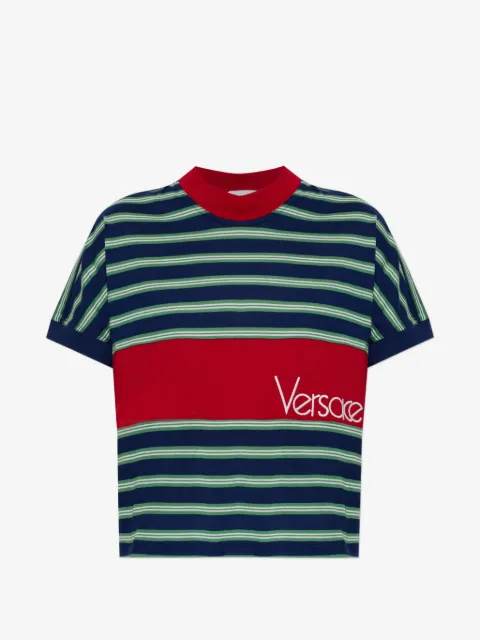 Versace playera a rayas con logo bordado