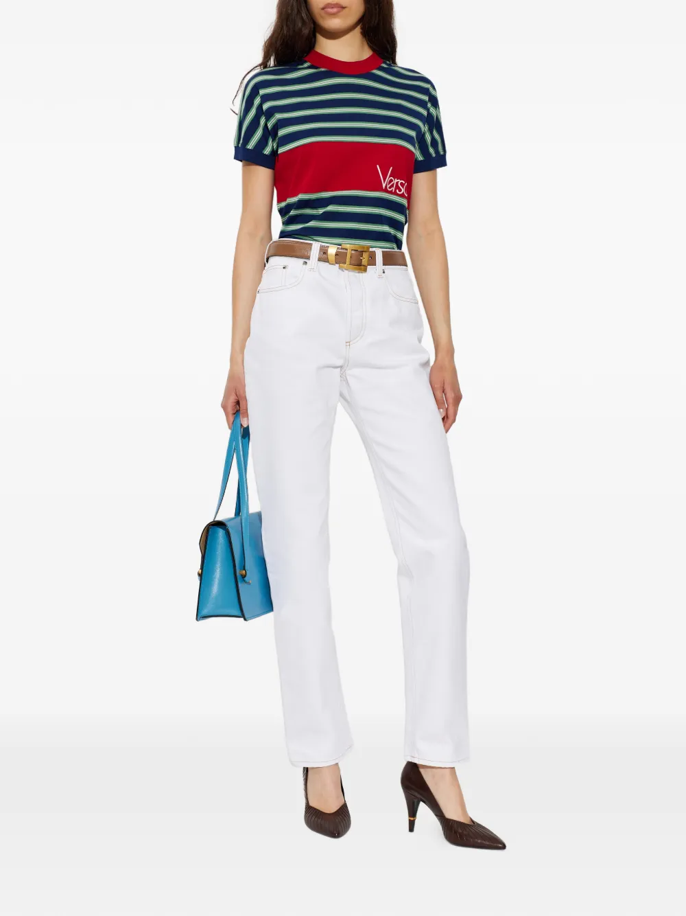 Versace T-shirt met geborduurd logo Blauw