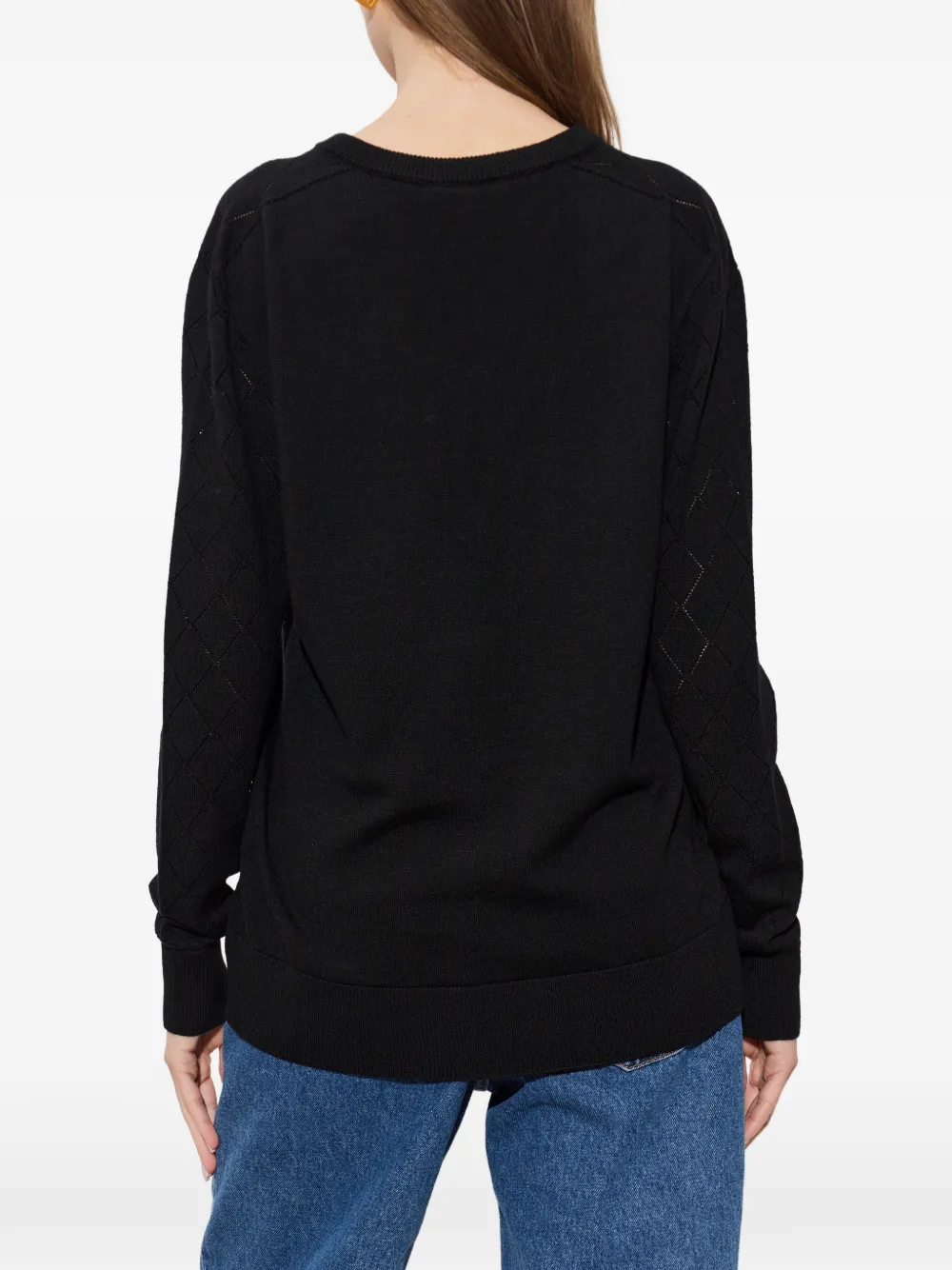 Balmain Trui met V-hals en diamantvormig patroon Zwart