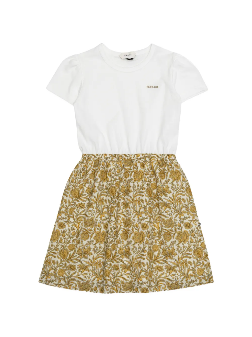 Versace Kids floral-print logo-embroidered dress - Bianco