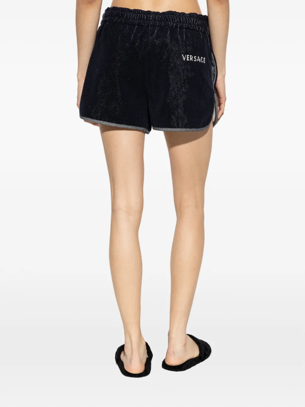 Versace Home Badstof shorts met geborduurd logo Blauw