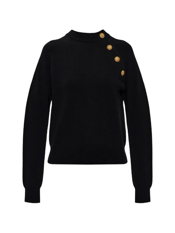 Balmain Button-embellished Raglan-sleeve Sweater in Black