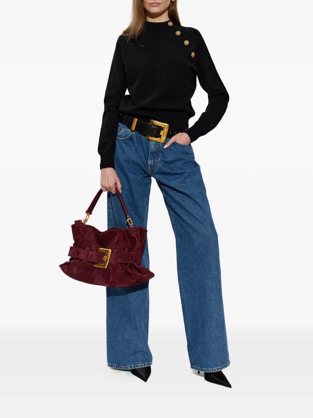 Balmain Trui verfraaid met knopen en raglan mouwen Zwart