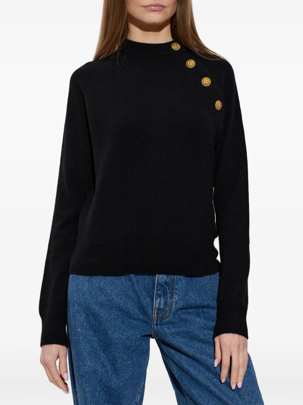 Balmain Trui verfraaid met knopen en raglan mouwen Zwart