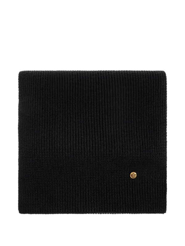 Versace Ribbed-knit Medusa-plaque Scarf in Black