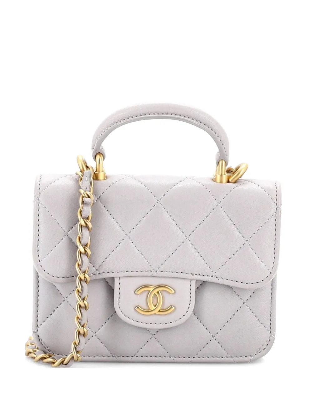 CHANEL Pre-Owned Top Handle Flap Coin Purse with Chain Quilted Lambskin crossbody bag - Grigio