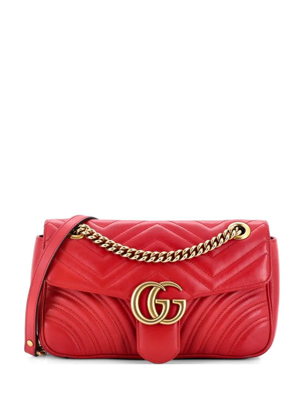 Gucci Pre-Owned GG Marmont Flap Bag Matelasse Leather Medium shoulder bag - Rosso
