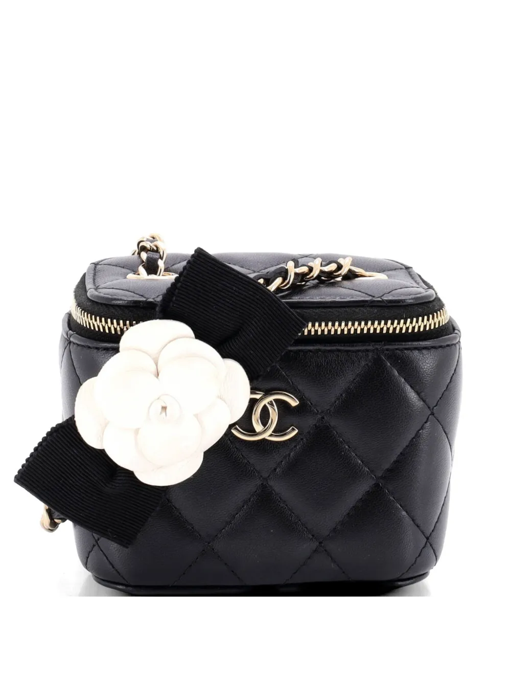 CHANEL Pre-Owned Camellia Bow Vanity Case with Chain Quilted Lambskin Mini crossbody bag - Nero
