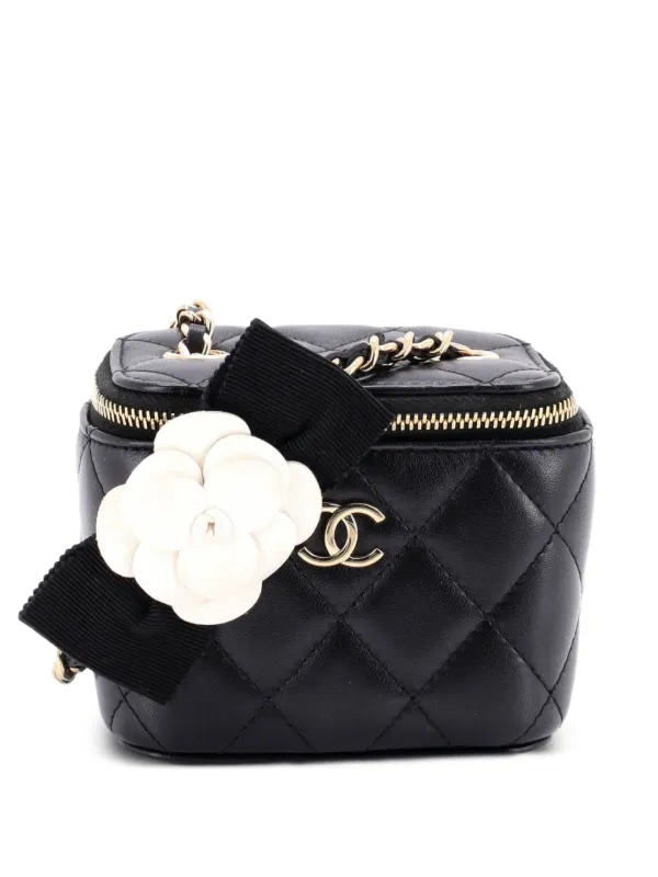 CHANEL Pre-Owned カメリア リボン バニティケース ウィズ チェーン