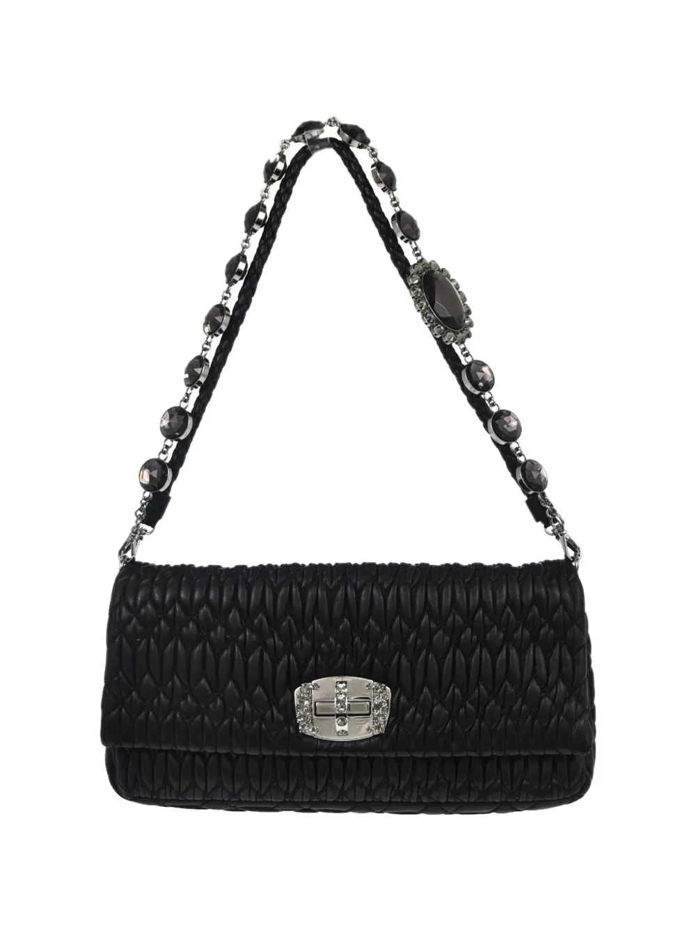 Pre-owned Miu Miu 1990-2000s Miu Crystal Shoulder Bag In Black