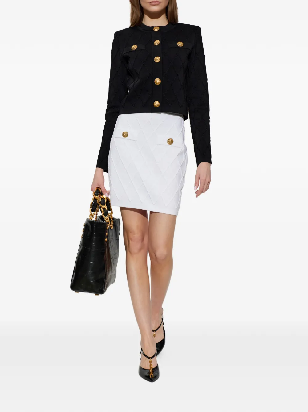 Balmain Gewatteerde mini-rok met knoopdetail Wit