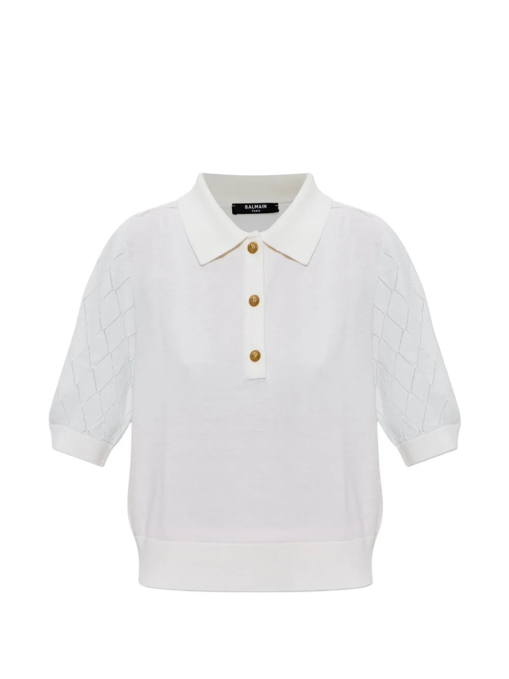 Balmain pointelle-knit polo shirt - Bianco