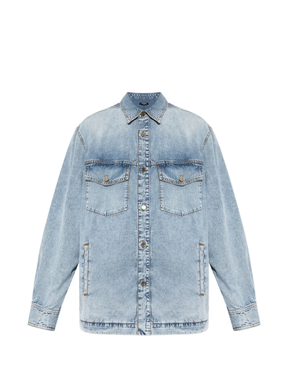 Balmain logo-embossed shirt jacket - Blu