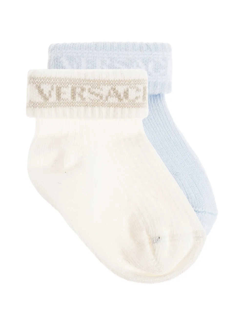 Versace Kids Geribbelde sokken met intarsia logo Beige