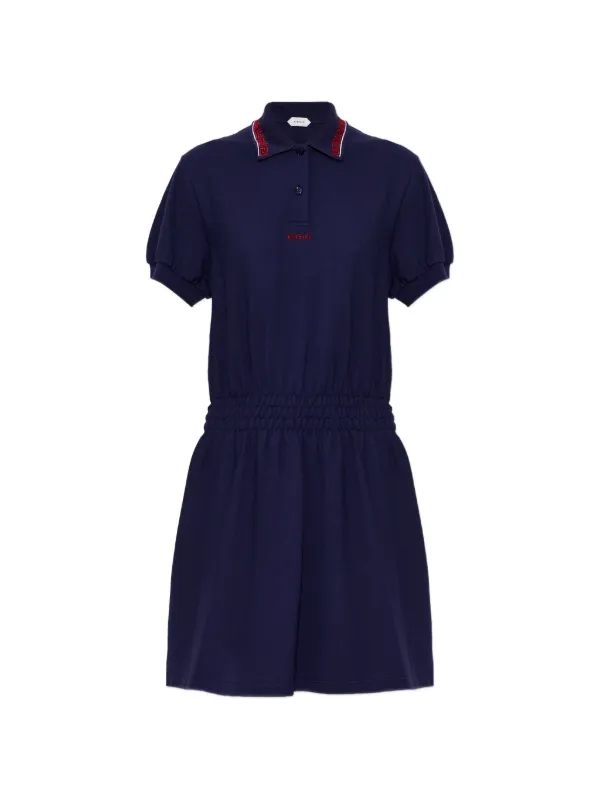 Versace Embroidered-logo Cotton Piqué Polo Mini Dress in Blue