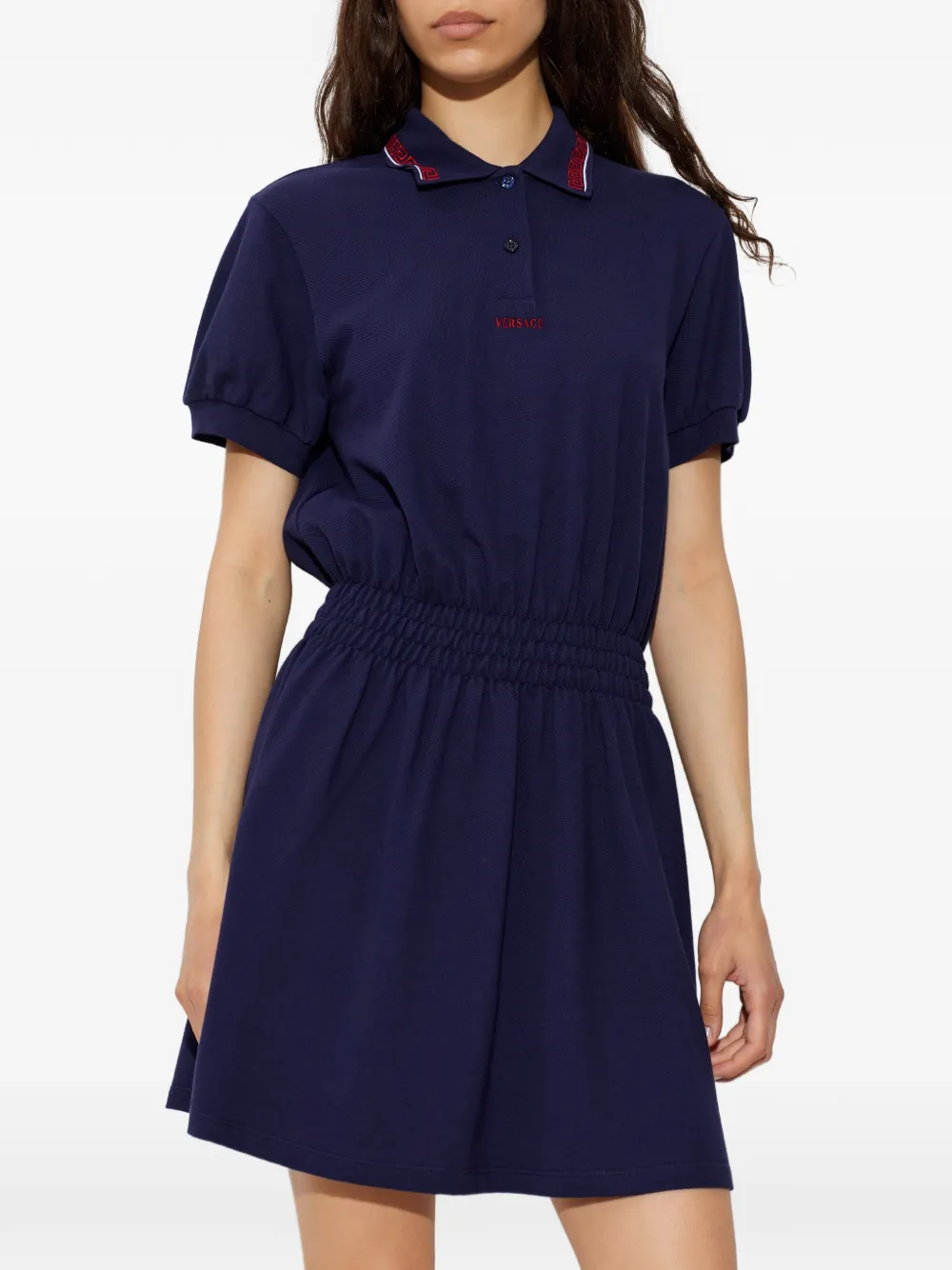 Versace Katoenen mini-polojurk met geborduurd logo Blauw