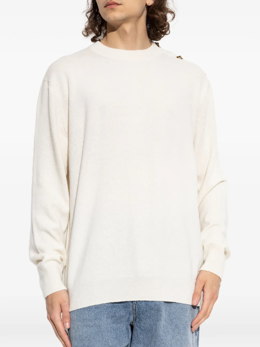 Balmain Trui met knoopdetail en lange mouwen Wit