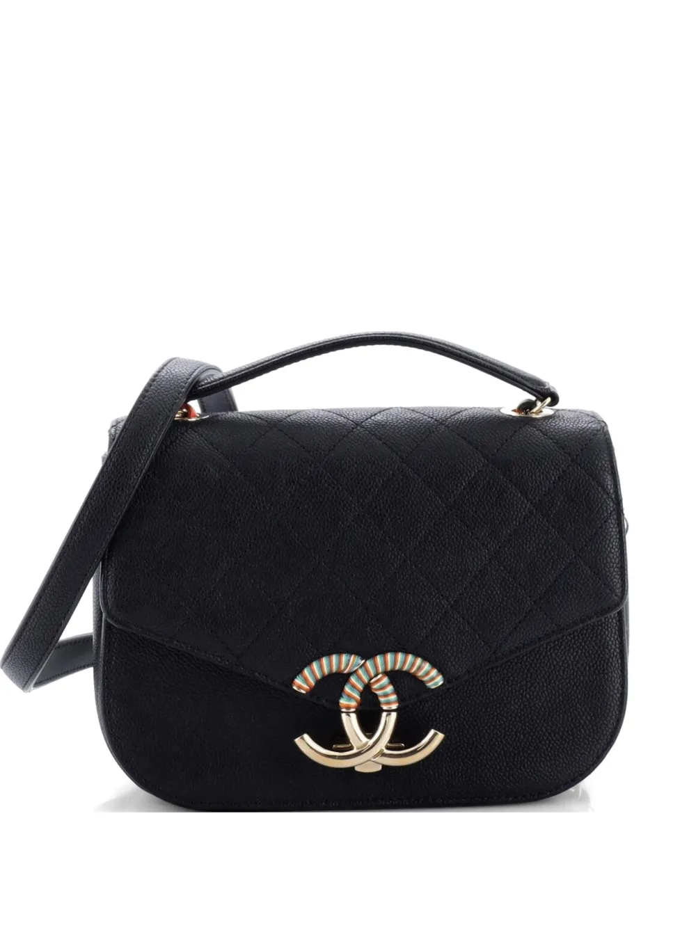 CHANEL Pre-Owned Thread Around Flap Bag Quilted Caviar Small shoulder bag - Nero
