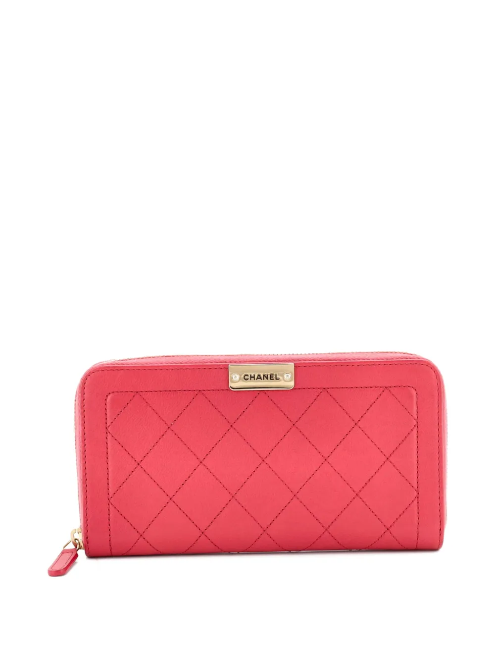 CHANEL Pre-Owned Label Click Zip Around Wallet Quilted Calfskin Long small wallets - Pink