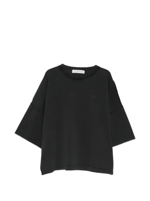 STAY HUMAN ON EARTH raw-edge drop-shoulder T-shirt