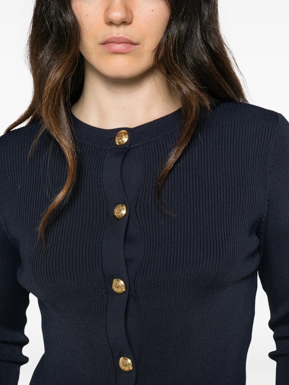 Lauren Ralph Lauren ribbed-knit gold-tone buttoned cardigan Blauw
