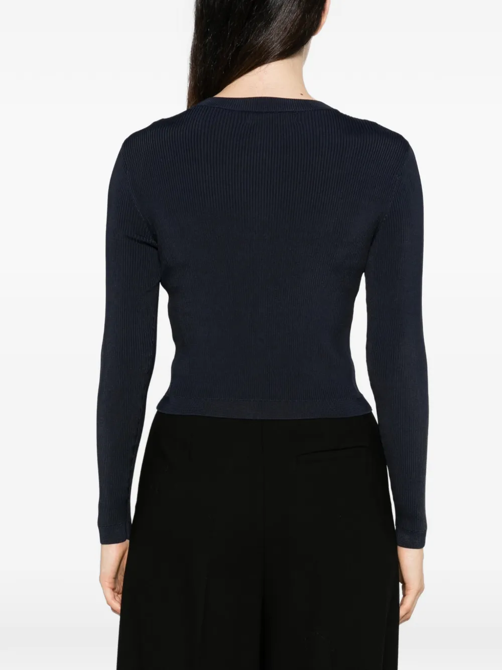 Lauren Ralph Lauren ribbed-knit gold-tone buttoned cardigan Blauw