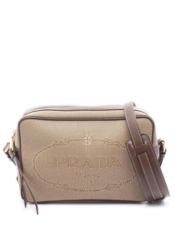 Prada Pre-owned 2010-2026 Jacquard Logo Camera Bag Crossbody Bag in Grey