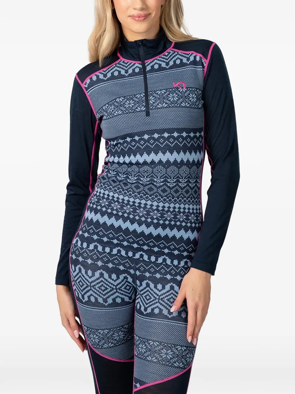 Kari Traa Live Half Zip Fair Isle-patterned Base Layer In Blue