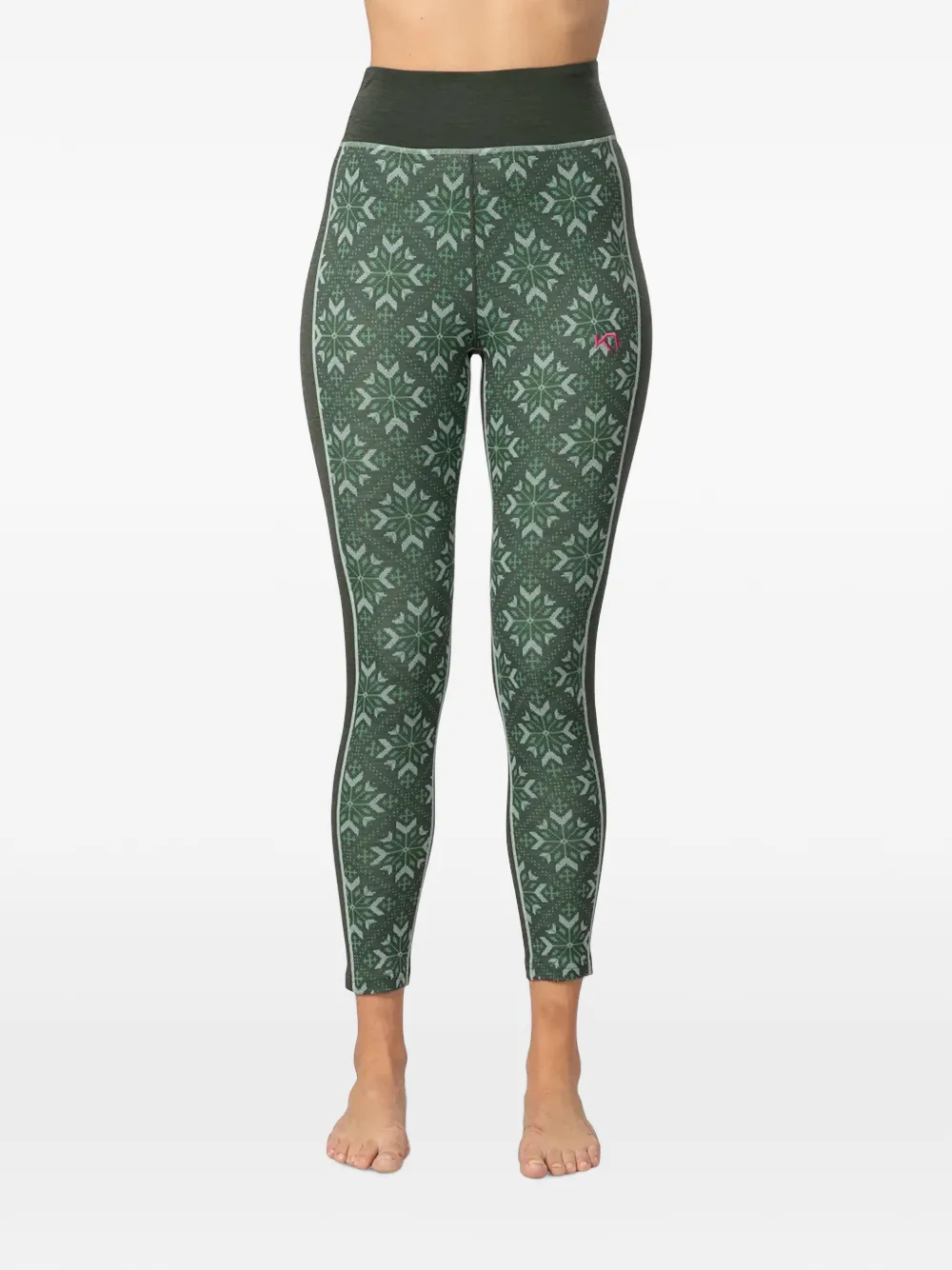 Kari Traa Iselin Snowflake-print Base-layer Leggings In Green