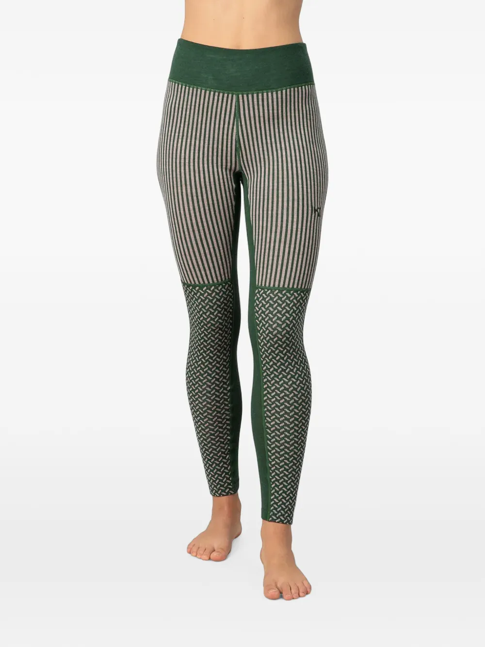 Kari Traa Pattern-mixed Panelled Base Layer Leggings In Green