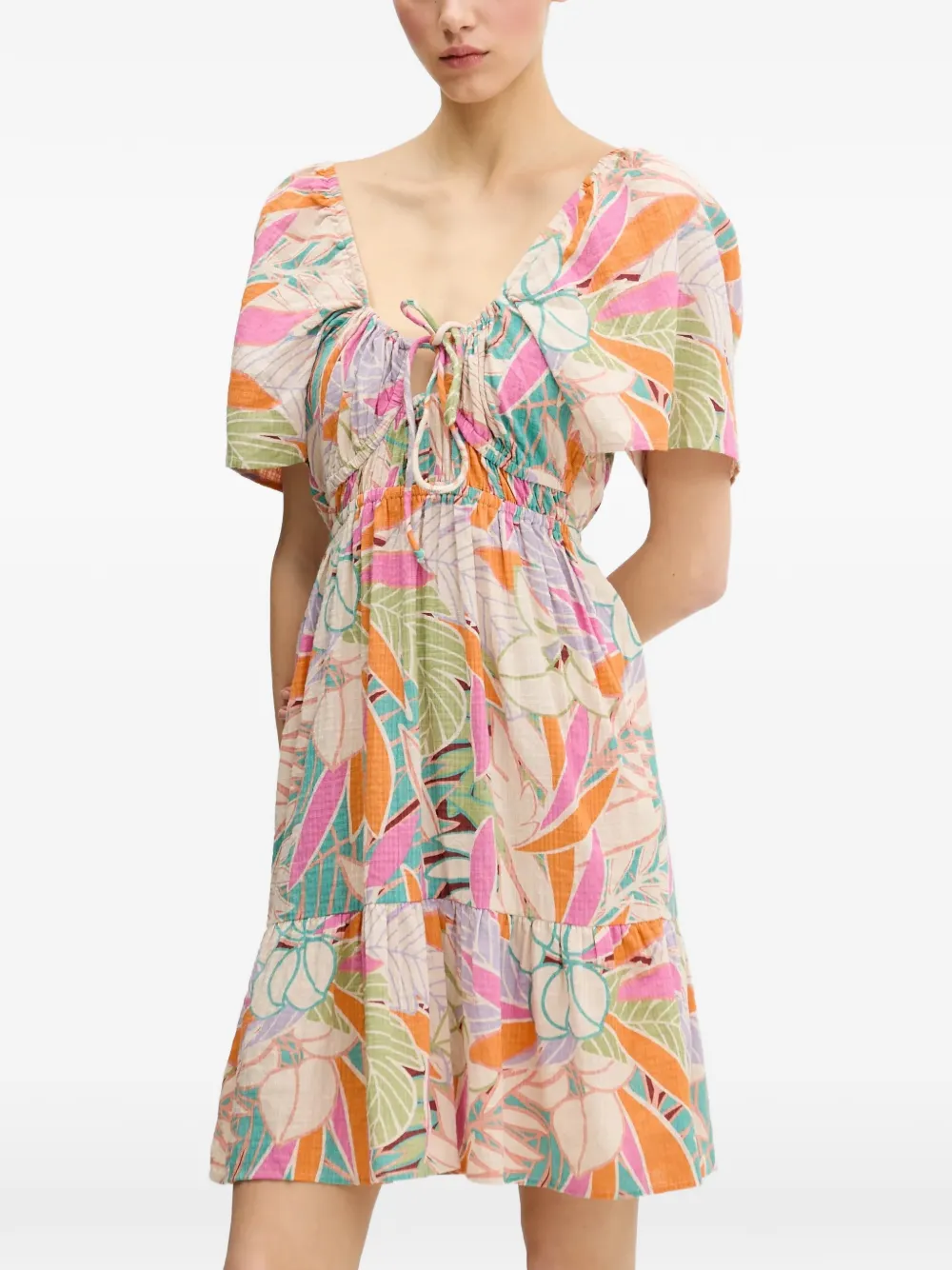 Rip Curl Cala Vadella mini-jurk met bloemenprint en ruches Beige
