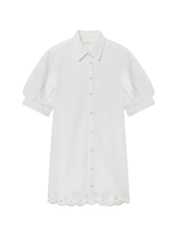 Frame Eyelet Play Billow-sleeve Mini Dress in White