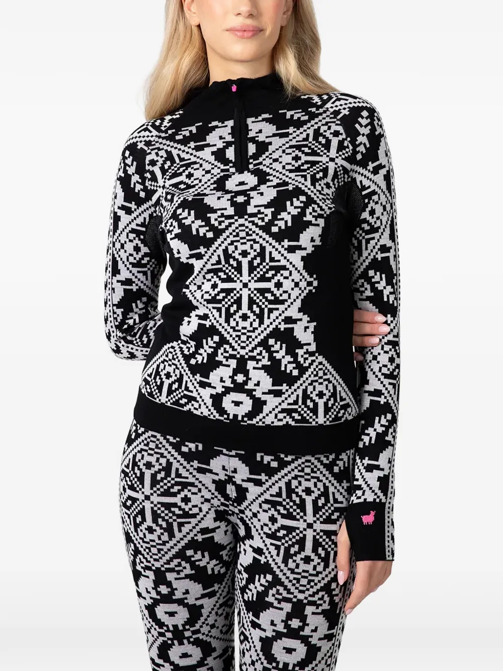 Kari Traa Saga Geometric-pattern Half-zip Base Layer In Black