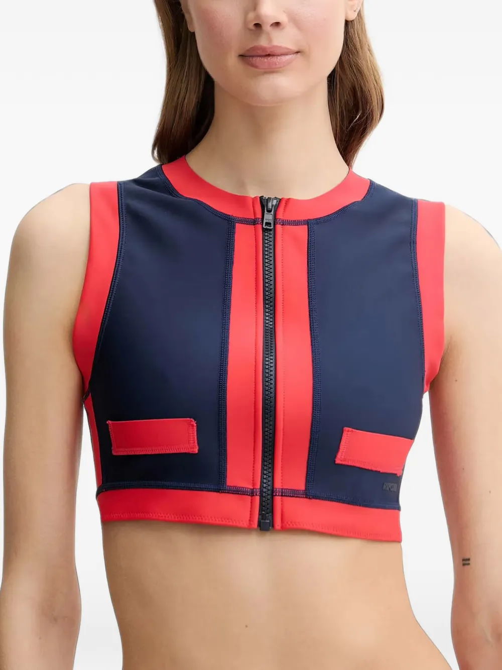 Rip Curl Coco zip-up panelled bikini top Blauw