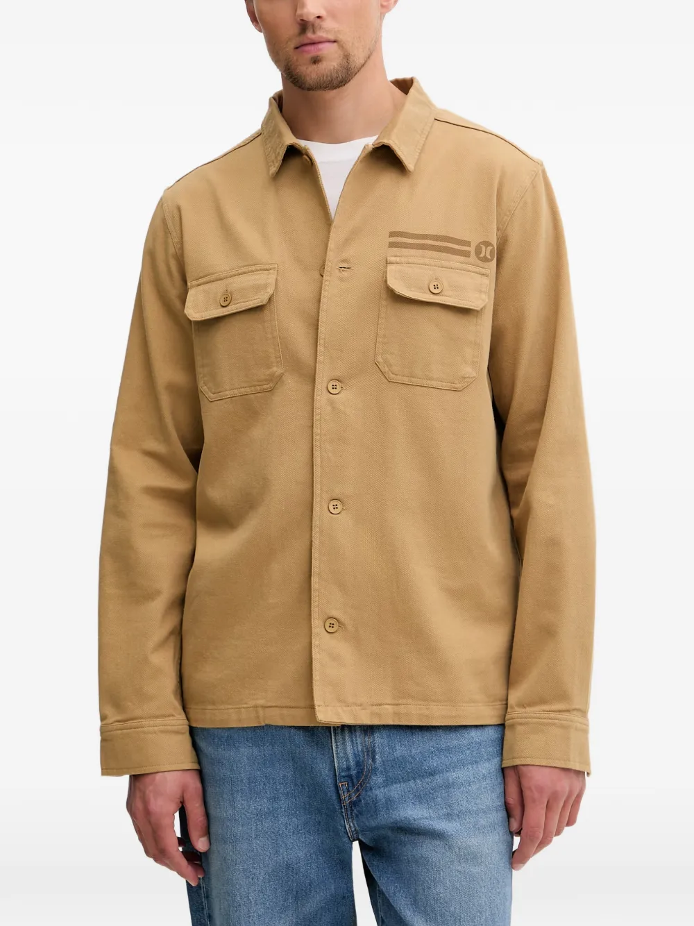 Hurley logo-print button-up overshirt