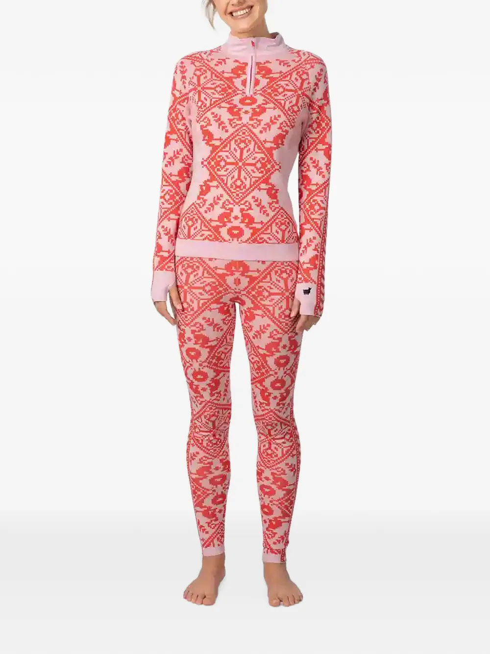 Kari Traa Saga basislaagset met top en broek en geometrisch patroon Rood