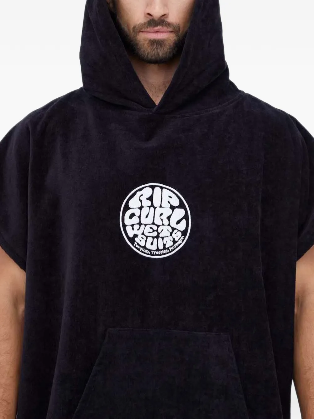 Rip Curl logo-embroidered hooded poncho Zwart