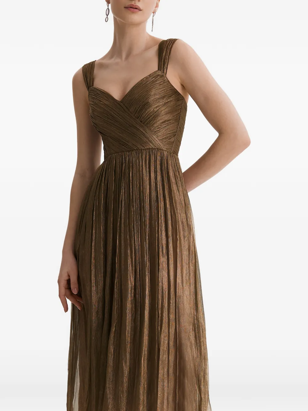FRAMBOISE Maldon plissé midi-jurk met veters Bruin