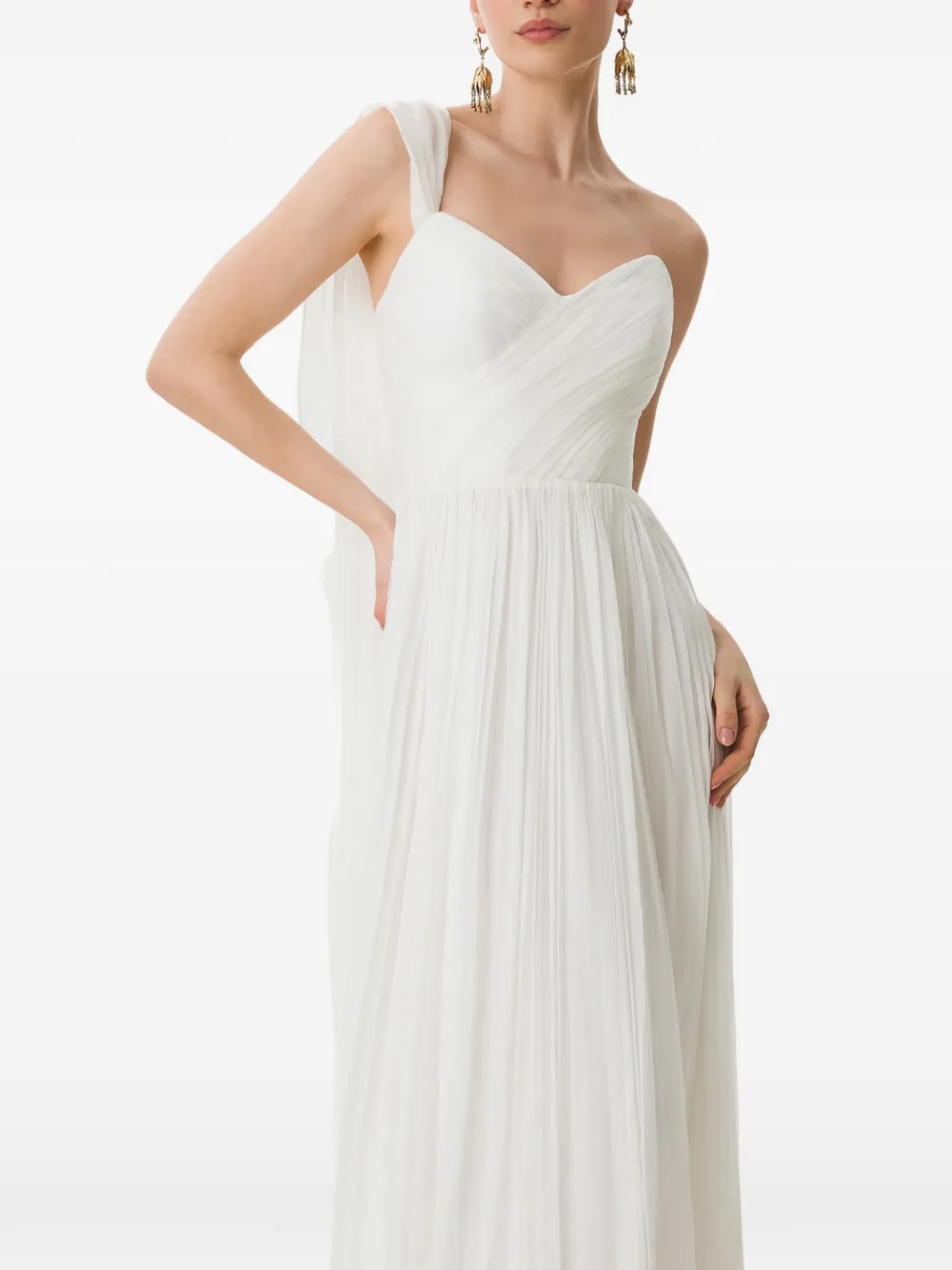 FRAMBOISE Vondra asymmetrische geplooide maxi-dress Wit