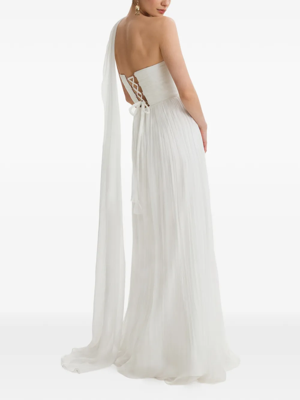 FRAMBOISE Vondra asymmetrische geplooide maxi-dress Wit